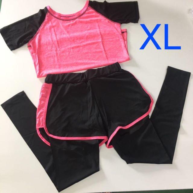 【新品未使用B品】半袖Tシャツ、パンツ一体型レギンスセットXLピンク スポーツ/アウトドアのトレーニング/エクササイズ(ヨガ)の商品写真