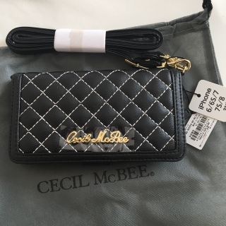 セシルマクビー(CECIL McBEE)の新品 セシルマクビー ショルダー付き ミラー付き iPhoneケース ブラック(iPhoneケース)