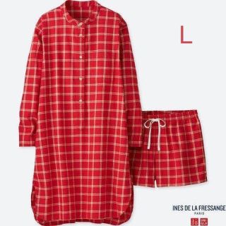 ユニクロ(UNIQLO)のユニクロ イネス・ド・ラ・フレサンジュ フランネルパジャマ L／レッド 新品！(パジャマ)