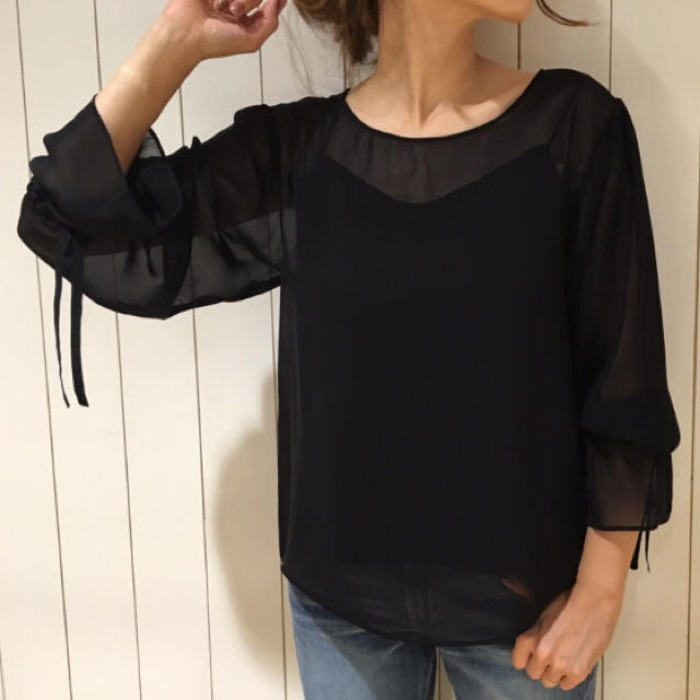 新品☆sheer ブラウス【キャミ付き】ブラックサイズ