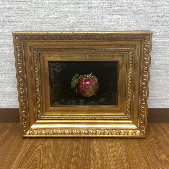 リアリズム りんご 林檎 油絵 油絵 絵画 肉筆 原画 額装 美術 芸術 ...