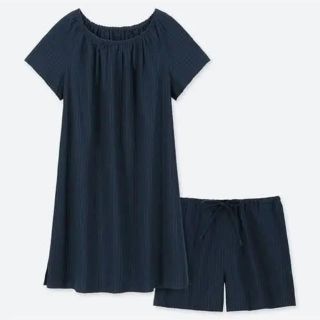 ユニクロ(UNIQLO)のユニクロ ライトコットンパジャマドレスセット ネイビー(パジャマ)