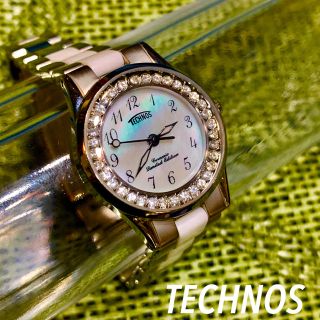 テクノス(TECHNOS)の超美品❤️【TECHNOS】テクノス ドレスウォッチ シェル盤 スワロフスキー(腕時計)