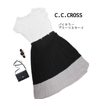 シーシークロス(C.C.†CROSS)の【C.C.CROSS】バイカラーミモレ丈プリーツスカート(ひざ丈スカート)