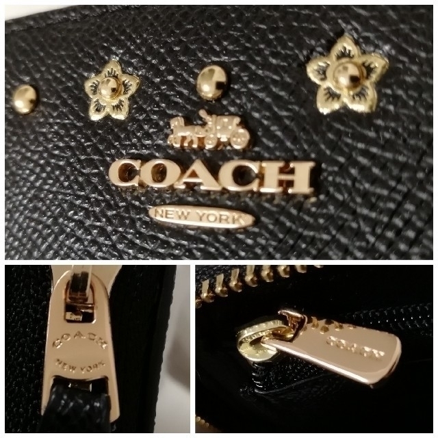 新品★コンパクト財布、ゴールド スタッズ フラワー、COACH コーチ、折り財布