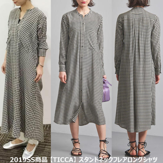 2019年商品【TICCA】スタンドネックフレアロングシャツ