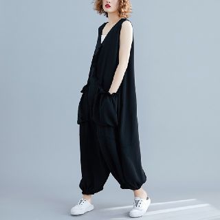 アンティカ(antiqua)のリネンサロペット　オールインワン　ワイドパンツ　サルエル　ルーズ　新品　ゆったり(オールインワン)