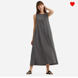 ユニクロ(UNIQLO)の新品☆*°UNIQLOマーセライズコットンAラインロングワンピース グレー(ロングワンピース/マキシワンピース)