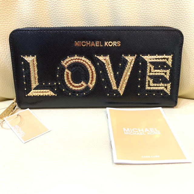 新品未使用品 MICHAEL KORS スタッズリボン付き長財布 ブラック