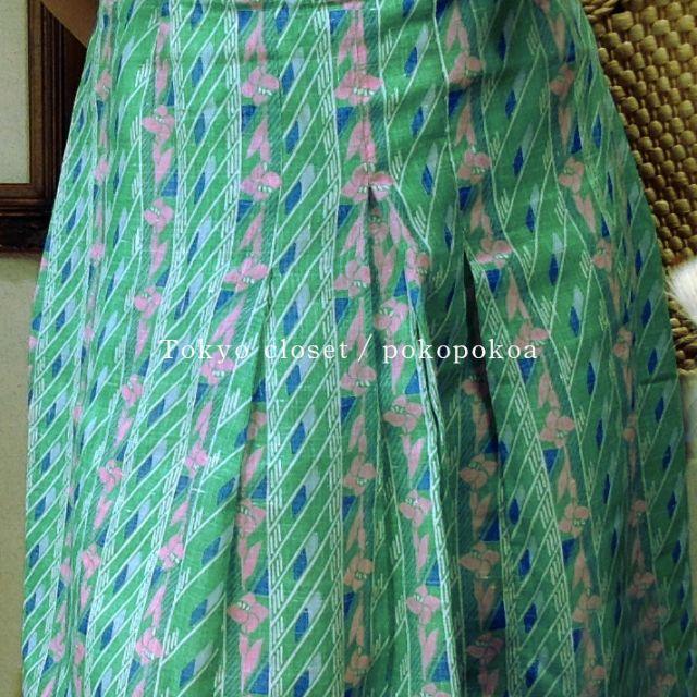 Santa Monica(サンタモニカ)の美品　グリーン　パステル　パターン　ボックス　プリーツ　スカート レディースのスカート(ひざ丈スカート)の商品写真