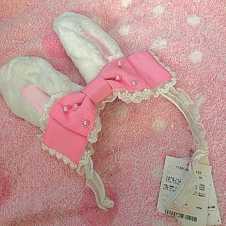 アンジェリックプリティー(Angelic Pretty)のwhip bunnyカチューシャ ピンクリボン×白耳(カチューシャ)