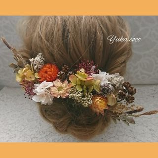 秋色 ドライフラワー ヘッドドレス❁¨̮orange brown(ヘッドドレス/ドレス)