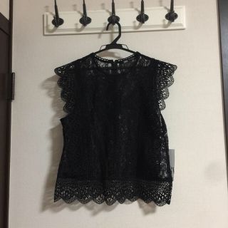 ザラ(ZARA)の新品 ZARA ザラ レーストップス ブラウス M 黒 ブラック(シャツ/ブラウス(半袖/袖なし))