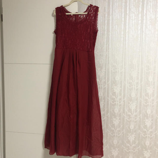 ロングワンピース ドレス 赤 レッド シフォン レース 2XL レディースのフォーマル/ドレス(ロングドレス)の商品写真