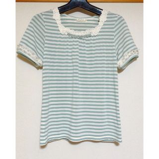 アクシーズファム(axes femme)のaxes femme ライトグリーン ボーダー 半袖 Tシャツ トップス M(カットソー(半袖/袖なし))