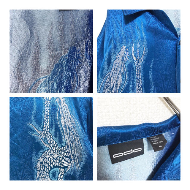 Yohji Yamamoto(ヨウジヤマモト)のvintage ヴィンテージ 刺繍 ドラゴン 龍 和柄 青 オープンカラーシャツ メンズのトップス(シャツ)の商品写真