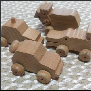 グリコ(グリコ)のグリコ オマケ 　木のおもちゃ おまけ　4点　車　動物(知育玩具)
