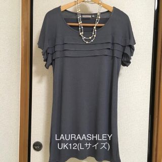 ローラアシュレイ(LAURA ASHLEY)のLAURAASHLEY* 半袖 チュニック グレー 伸縮 L 未使用に近い！(チュニック)