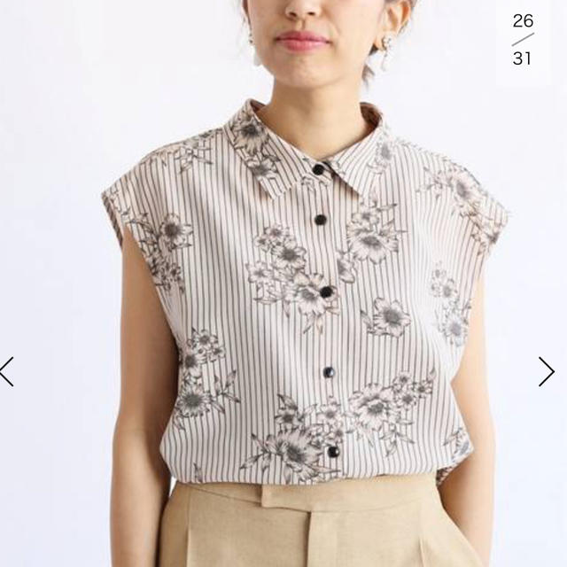 IENA ストライプフラワーノースリーブシャツブラウス - シャツ ... ストライプフラワーノースリーブシャツブラウス