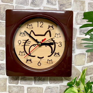 【名入れ・送料無料】木目調 Wall clock (猫) 時計 壁掛け時計(掛時計/柱時計)