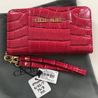 セシルマクビー(CECIL McBEE)の新品 セシルマクビー クロコ型 手帳型 iPhoneケース ピンク系(iPhoneケース)