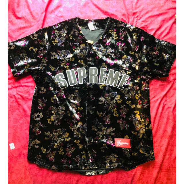 トップス即支払 M supreme FloralVelourBaseballJersey