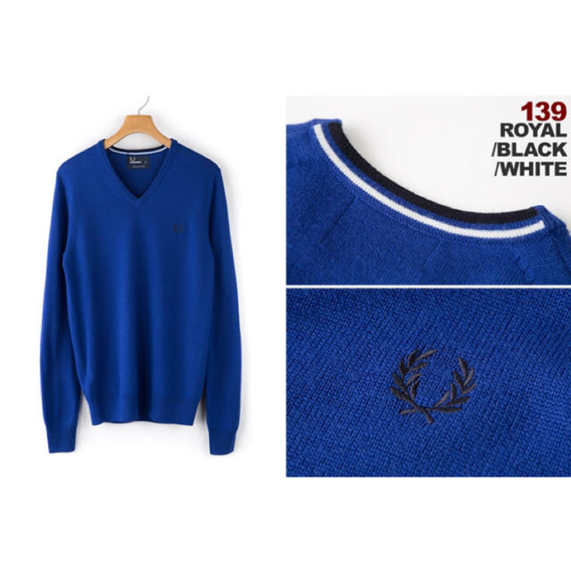 FRED PERRY(フレッドペリー)の新品 FRED PERRY フレッドペリー Vネックニット S 青 ブルー メンズのトップス(ニット/セーター)の商品写真