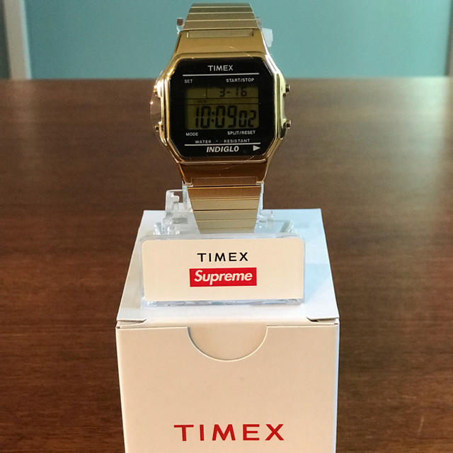 supreme timex digital watch gold