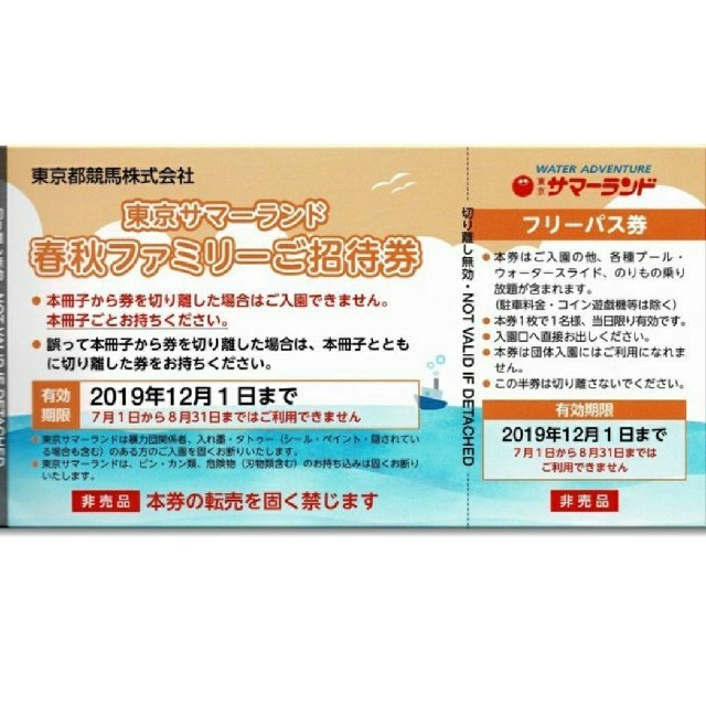 東京サマーランド 株主優待券 フリーパス ８枚セット プール９月利用