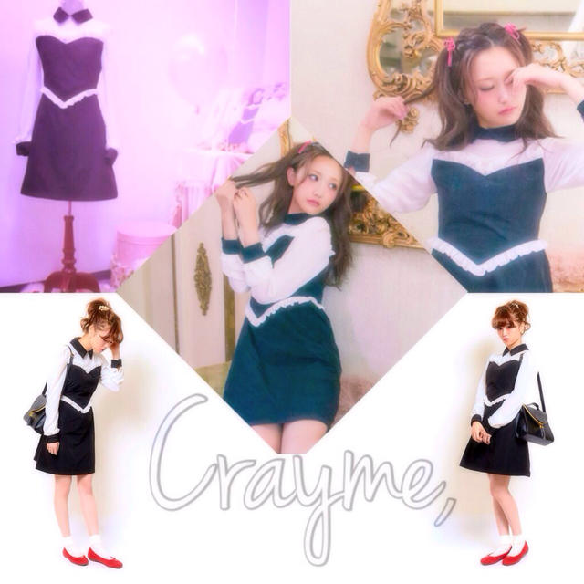 ミニワンピースCrayme,ラブフリルワンピース