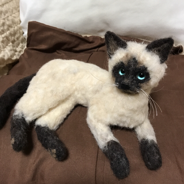 猫 羊毛 作家 シャム猫 シャム リアル ハンドメイド ぬいぐるみ 置物