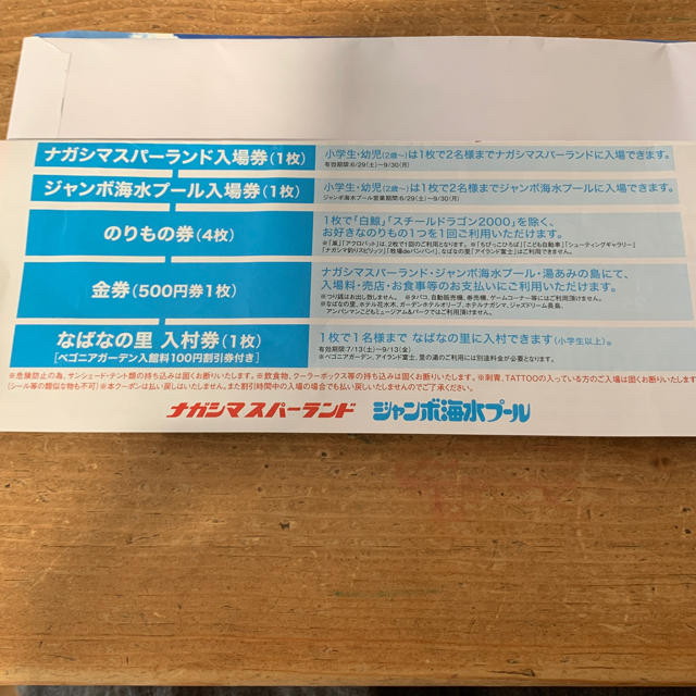 ナガシマスパーランド  ワイドクーポン 2冊セット ジャンボ海水 チケットの施設利用券(遊園地/テーマパーク)の商品写真