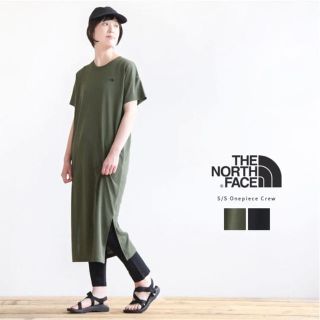 ザノースフェイス(THE NORTH FACE)の美品☆ノースフェイス ショートスリーブ ワンピース L  カーキ(ロングワンピース/マキシワンピース)