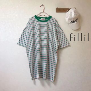 メルロー(merlot)のフィリル ✨ マルチボーダー ビッグTシャツ トップス 緑(Tシャツ(半袖/袖なし))