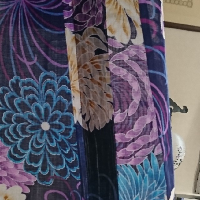 高級 浴衣 綿絽 濃紺 花火 菊