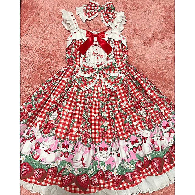 Angelic Pretty(アンジェリックプリティー)のribbonBerrybunny JSKセット レディースのワンピース(ひざ丈ワンピース)の商品写真