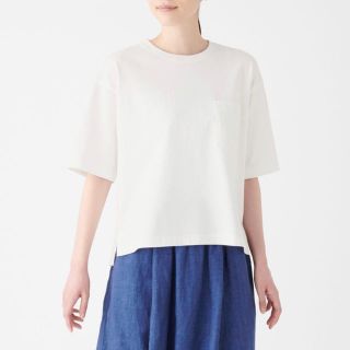 ムジルシリョウヒン(MUJI (無印良品))の無印良品 MUJI 太番手天竺編みクルーネックワイドＴシャツ（五分袖)白(Tシャツ(半袖/袖なし))