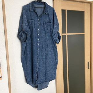 ザラ(ZARA)の美品 ★ デニム シャツワンピース 大きいサイズ(ロングワンピース/マキシワンピース)