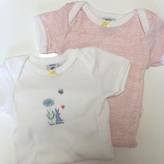 プチバトー(PETIT BATEAU)のプチバトー ロンパース ボーダー半袖ボディ 6m(ロンパース)