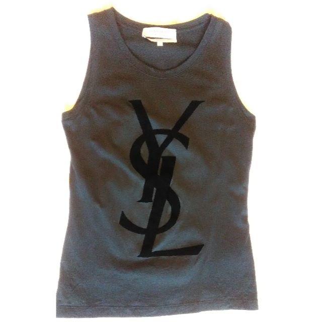 Saint Laurent(サンローラン)の美品イヴサンローラン　ノースリーブTシャツ　黒Sサイズ レディースのトップス(Tシャツ(半袖/袖なし))の商品写真