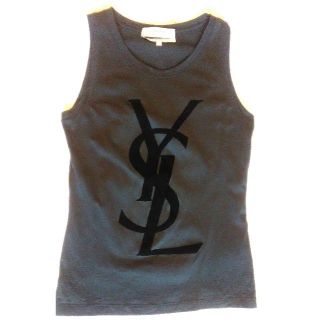 サンローラン(Saint Laurent)の美品イヴサンローラン　ノースリーブTシャツ　黒Sサイズ(Tシャツ(半袖/袖なし))