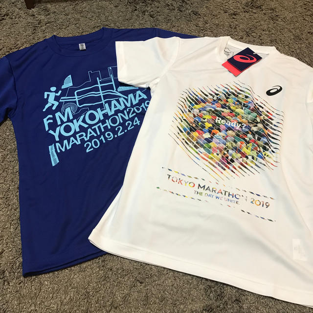 asics(アシックス)の新品未着用♡東京マラソン2019、FM横浜マラソン2019参加Tシャツ スポーツ/アウトドアのランニング(ウェア)の商品写真