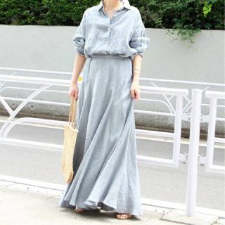 プラージュ(Plage)のPlage Linen フレアスカート2  サイズ36 ブルー(ロングスカート)