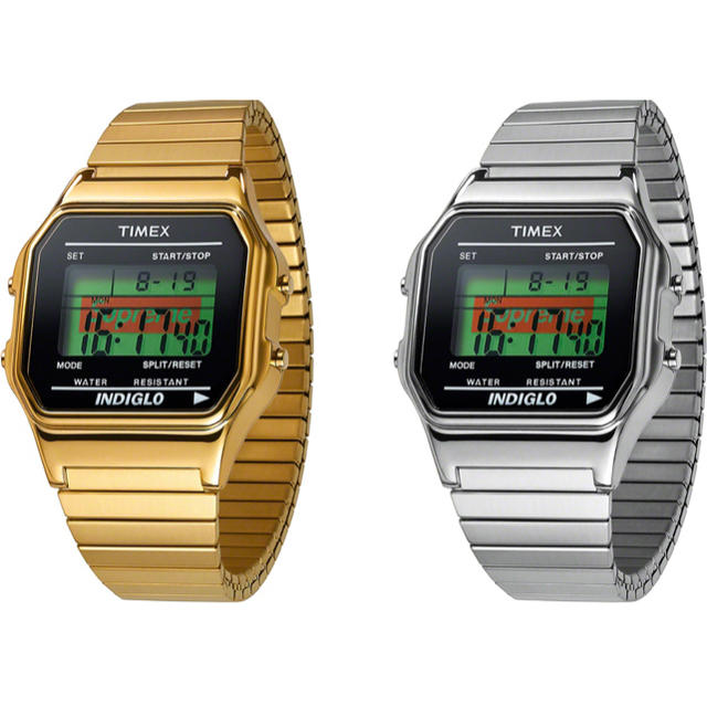 supreme timex digital watch gold silver