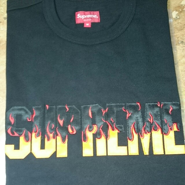 Supreme19FW/AW week1 Flame s/s Top 黒M 送込Tシャツ/カットソー(半袖/袖なし)