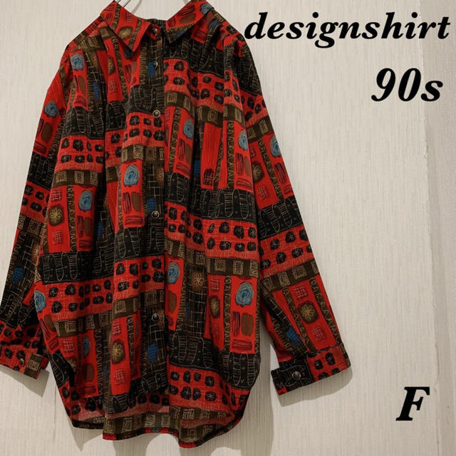 90s ✱ デザインシャツ スカーフ柄 モチーフ ビッグシルエット レトロ