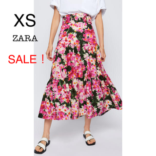 ザラ(ZARA)のSALE！新品未使用 ZARA 花柄 ベルト ティアード フリル スカート XS(ロングスカート)