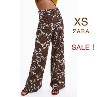 ザラ(ZARA)のSALE！新品未使用 ZARA 花柄 ハイウエスト ベルト付 ワイドパンツ XS(カジュアルパンツ)