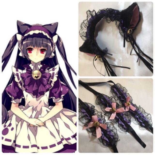 【黒猫】紫猫耳メイドコスプレ♪鈴付猫耳セット エンタメ/ホビーのコスプレ(小道具)の商品写真