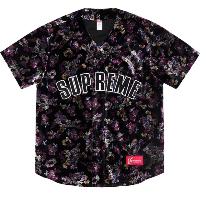 トップスsupreme  floral velour baseball shirt